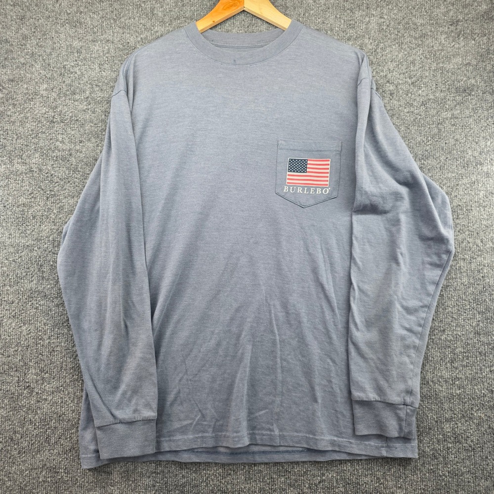 Burlebo Mens Blue Long Sleeve Graphic Pocket T-Shirt Reagan JFK W Size Large